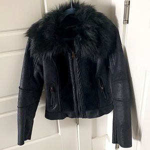 Via Spiga: Gentle Worn (Twice) Size Small Black Faux Fur Shearling Jacket.